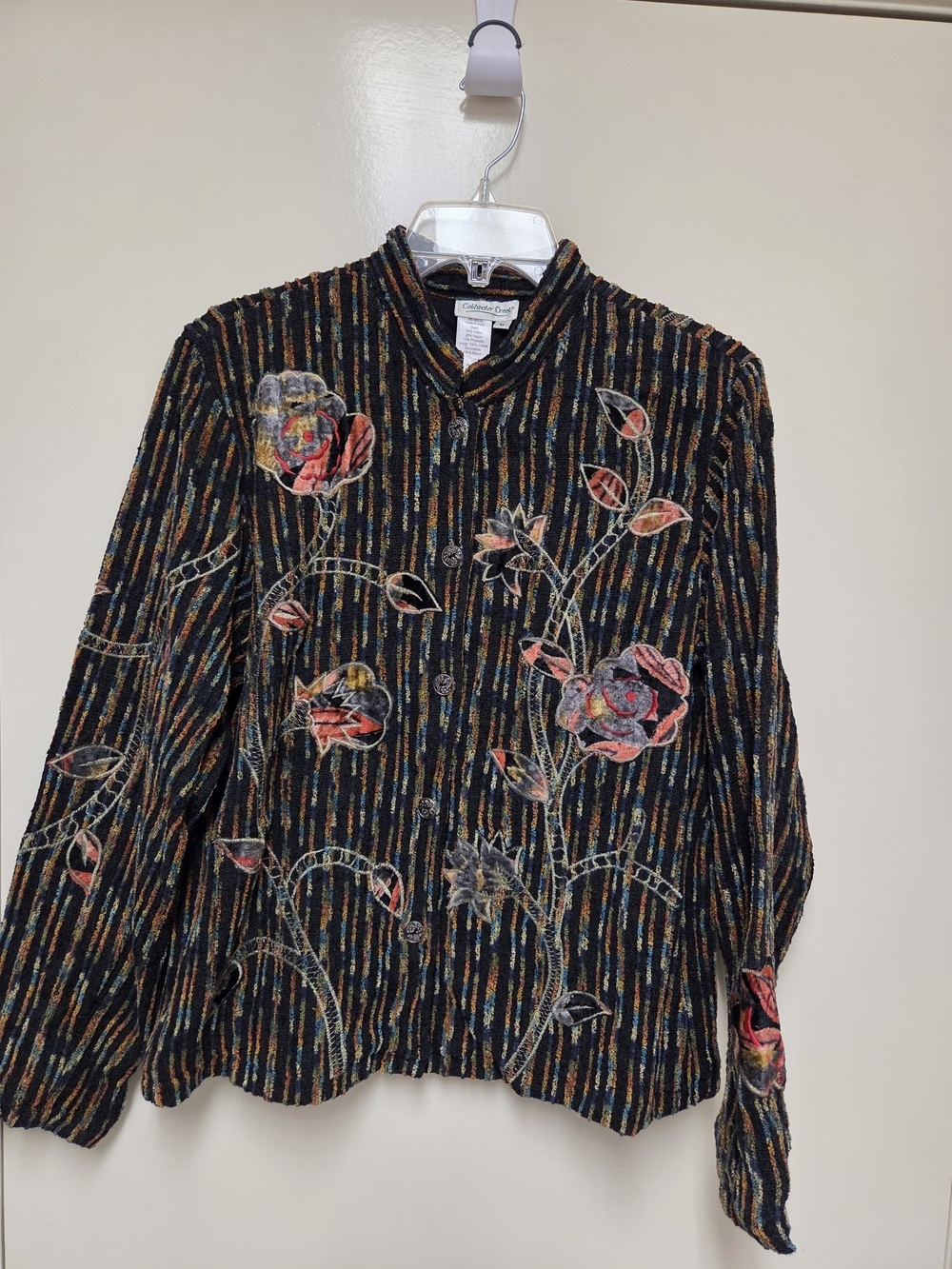 Vintage 90s Coldwater Creek embroidered floral Tweed Jacket Size Medium